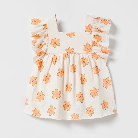 Zara Kids Size 3-4 years Mixed Ruffled Floral Textured Shirt - Picture 4 of 4
